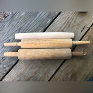3 Vintage Wood Rolling Pins Baking Cooking Farmhouse Retro